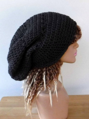 Graphite grey slouchy large Tam Dreadlock Hippie Beanie Dread Hat handmade crochet unisex